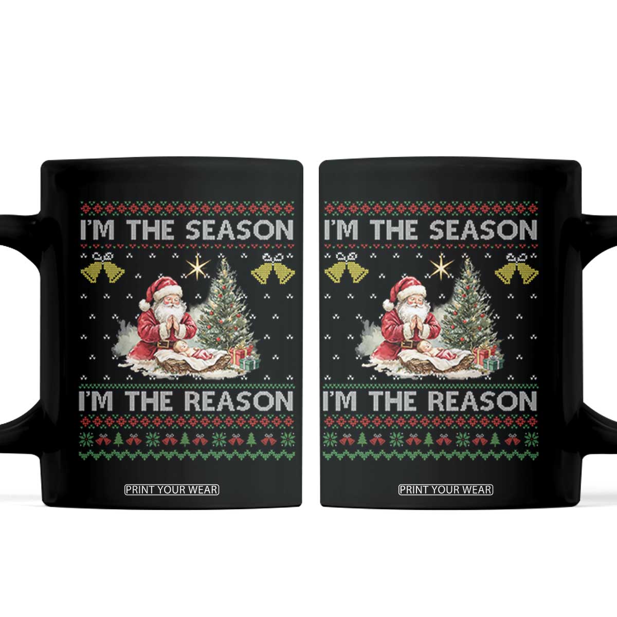 Jesus Christmas Coffee Mug Santa With Jesus Baby Reason Xmas TS14 Black Print Your Wear