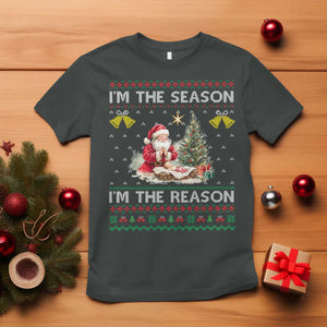 Jesus Christmas T Shirt Santa With Jesus Baby Reason Xmas TS14 Dark Heather Print Your Wear