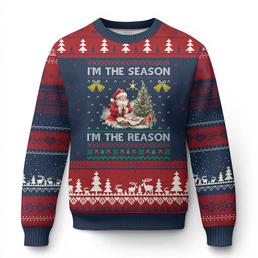 Jesus Xmas Ugly Christmas Sweater Santa With Jesus Baby Reason Xmas TS14 Navy Red Print Your Wear