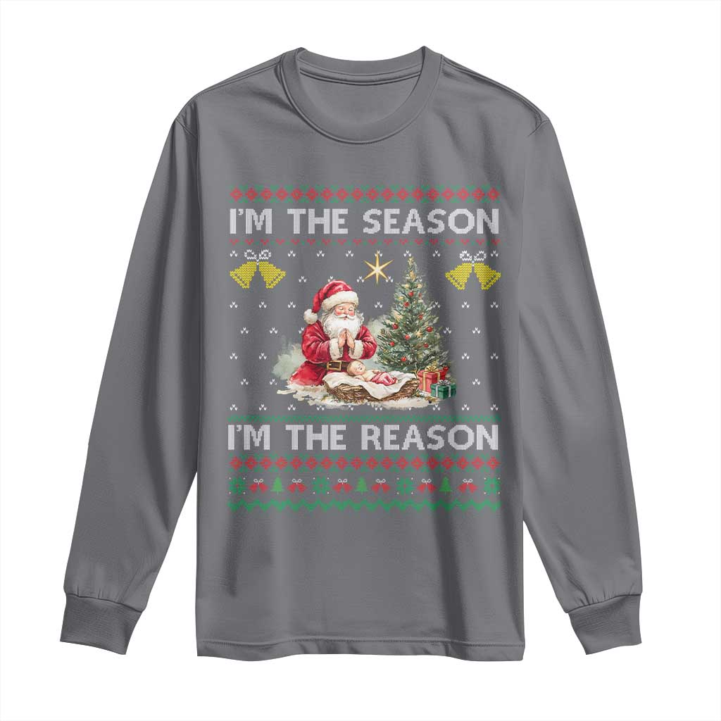 Jesus Christmas Long Sleeve Shirt Santa With Jesus Baby Reason Xmas TS14 Charcoal Print Your Wear