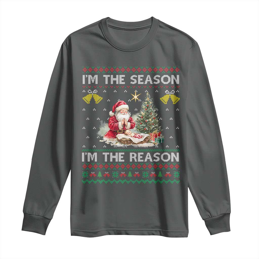 Jesus Christmas Long Sleeve Shirt Santa With Jesus Baby Reason Xmas TS14 Dark Heather Print Your Wear