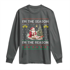Jesus Christmas Long Sleeve Shirt Santa With Jesus Baby Reason Xmas TS14 Dark Heather Print Your Wear