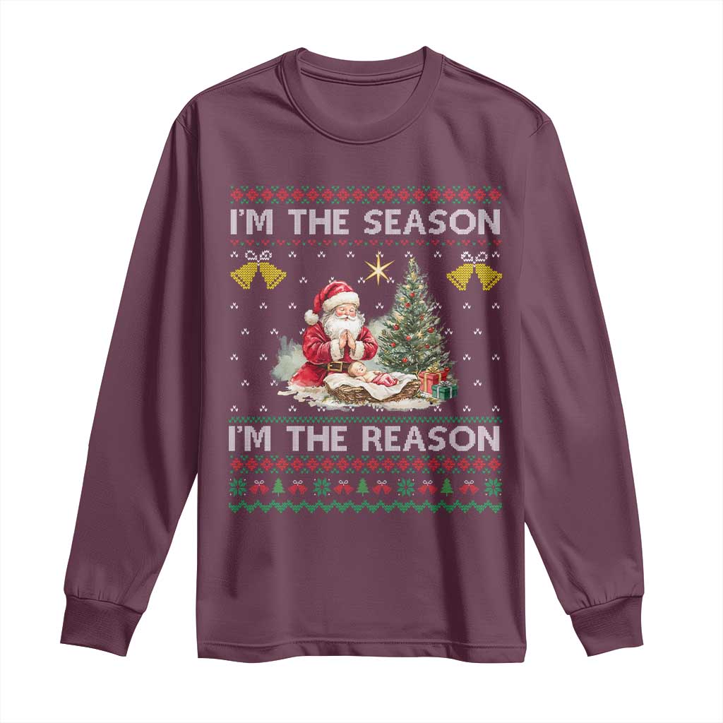 Jesus Christmas Long Sleeve Shirt Santa With Jesus Baby Reason Xmas TS14 Maroon Print Your Wear