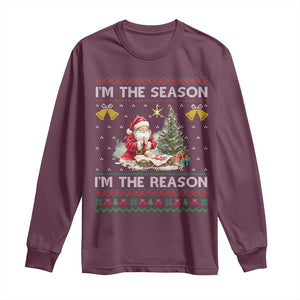 Jesus Christmas Long Sleeve Shirt Santa With Jesus Baby Reason Xmas TS14 Maroon Print Your Wear