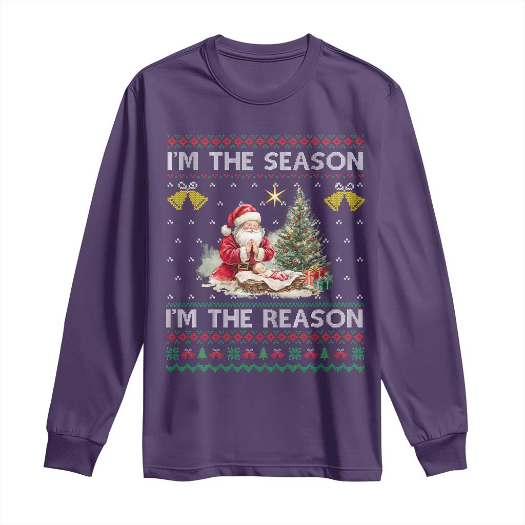 Jesus Christmas Long Sleeve Shirt Santa With Jesus Baby Reason Xmas TS14 Purple Print Your Wear