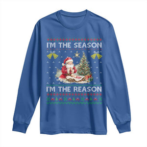 Jesus Christmas Long Sleeve Shirt Santa With Jesus Baby Reason Xmas TS14 Royal Blue Print Your Wear