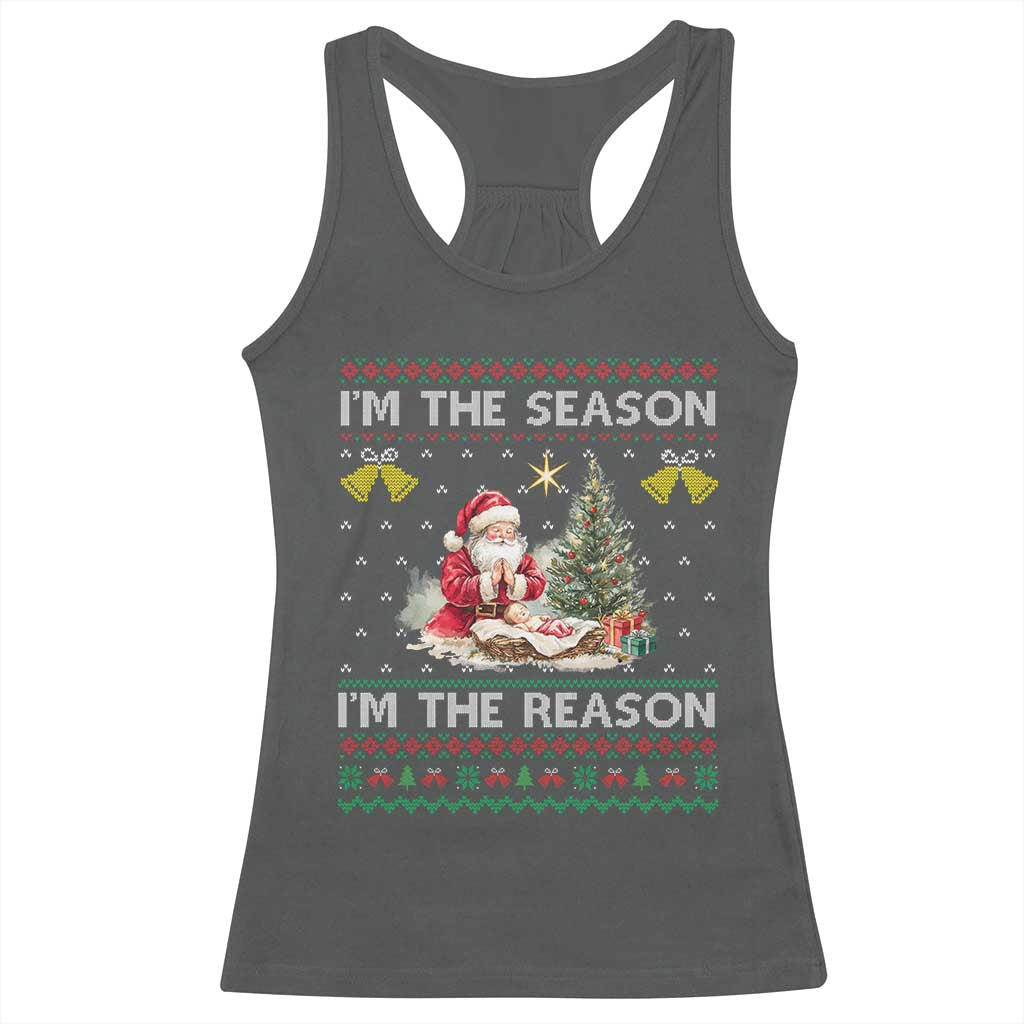 Jesus Christmas Racerback Tank Top Santa With Jesus Baby Reason Xmas TS14 Dark Heather Print Your Wear