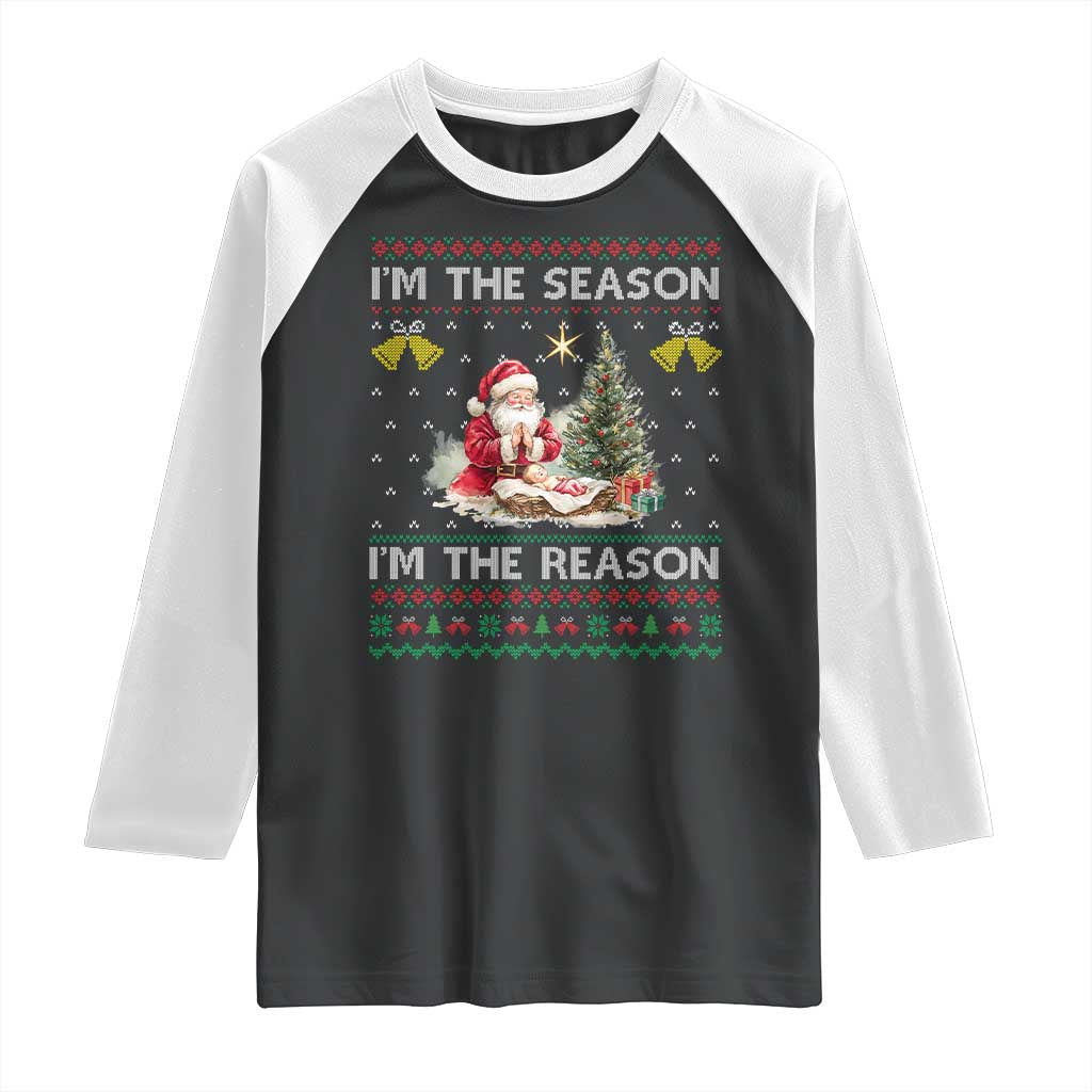 Jesus Christmas Raglan Shirt Santa With Jesus Baby Reason Xmas TS14 Black White Print Your Wear