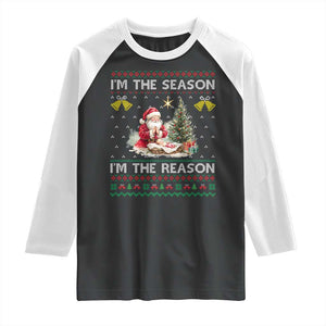 Jesus Christmas Raglan Shirt Santa With Jesus Baby Reason Xmas TS14 Black White Print Your Wear