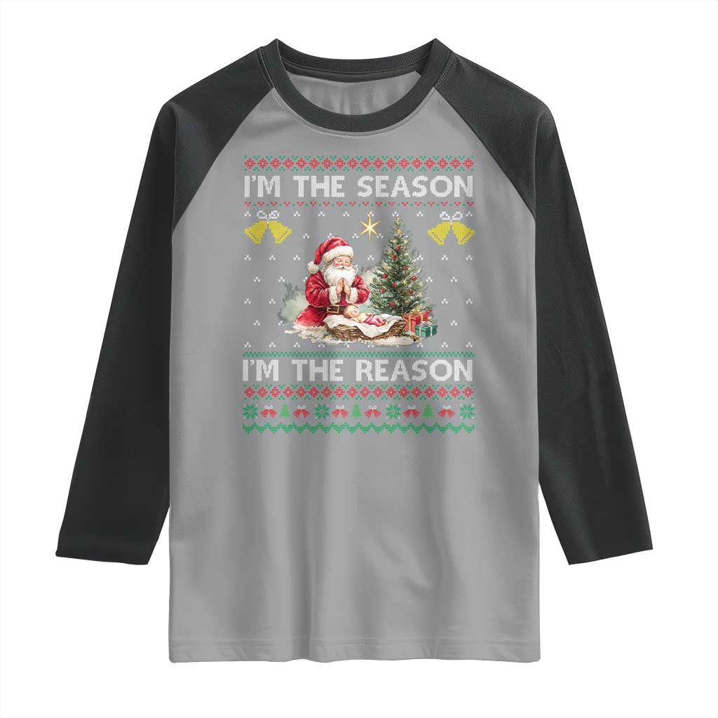 Jesus Christmas Raglan Shirt Santa With Jesus Baby Reason Xmas TS14 Sport Gray Black Print Your Wear