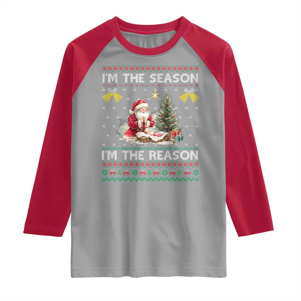 Jesus Christmas Raglan Shirt Santa With Jesus Baby Reason Xmas TS14 Sport Gray Red Print Your Wear