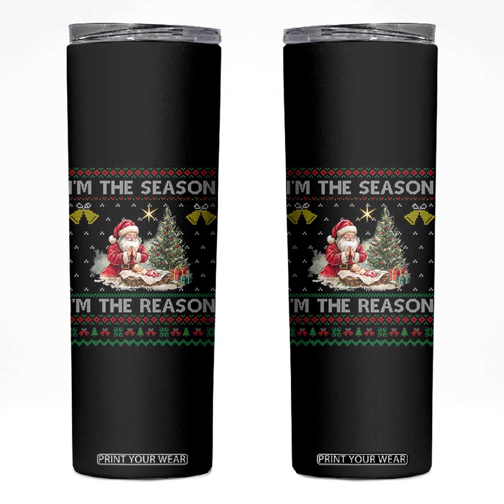 Jesus Christmas Skinny Tumbler Santa With Jesus Baby Reason Xmas TS14 Black Print Your Wear