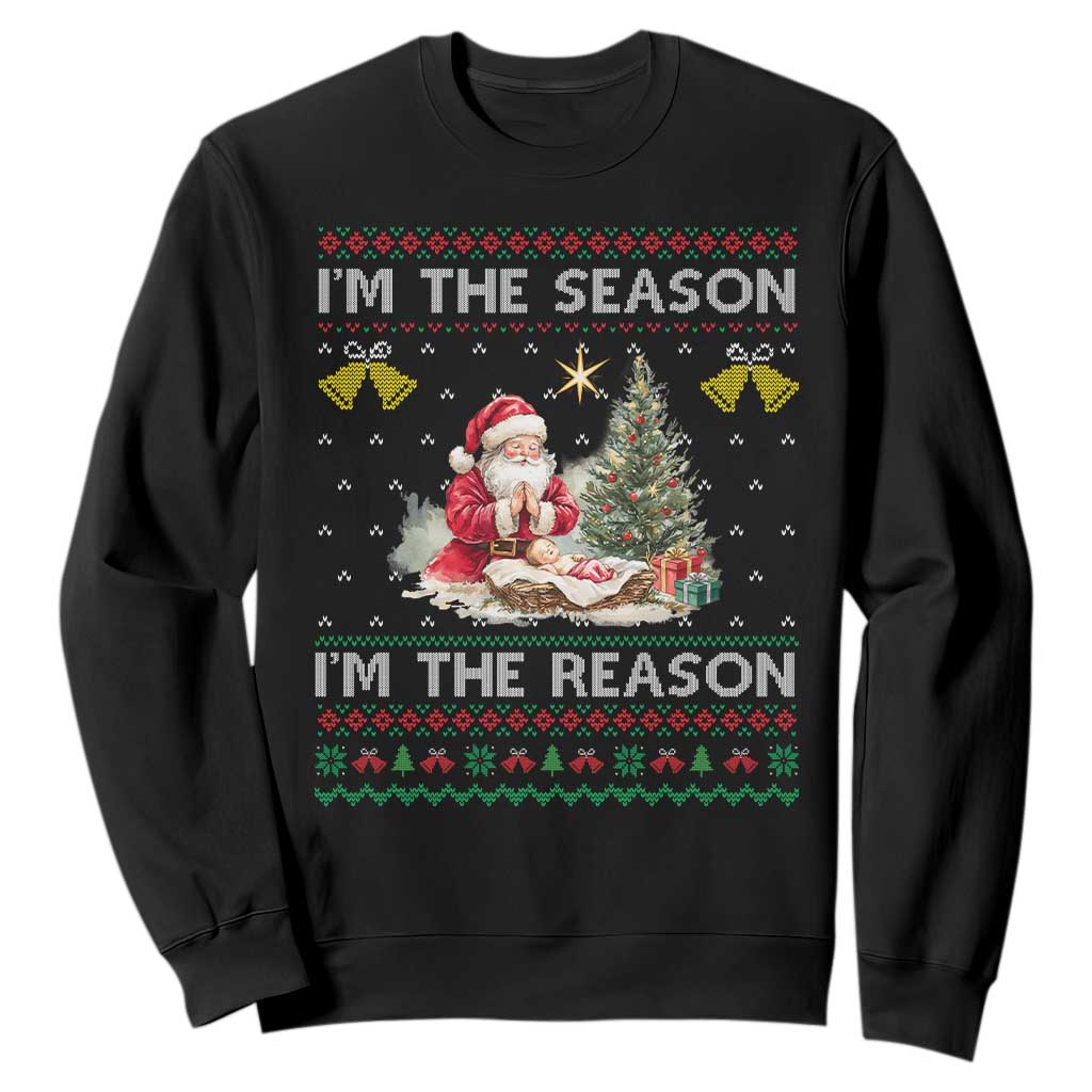 Jesus Christmas Sweatshirt Santa With Jesus Baby Reason Xmas TS14 Black Print Your Wear
