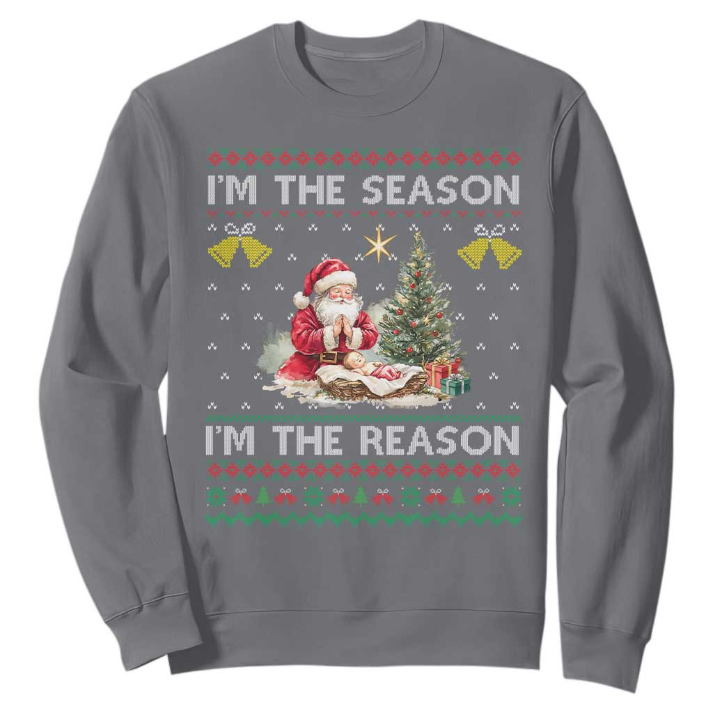 Jesus Christmas Sweatshirt Santa With Jesus Baby Reason Xmas TS14 Charcoal Print Your Wear
