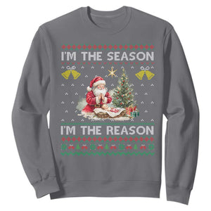 Jesus Christmas Sweatshirt Santa With Jesus Baby Reason Xmas TS14 Charcoal Print Your Wear