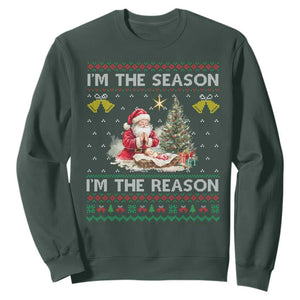 Jesus Christmas Sweatshirt Santa With Jesus Baby Reason Xmas TS14 Dark Forest Green Print Your Wear