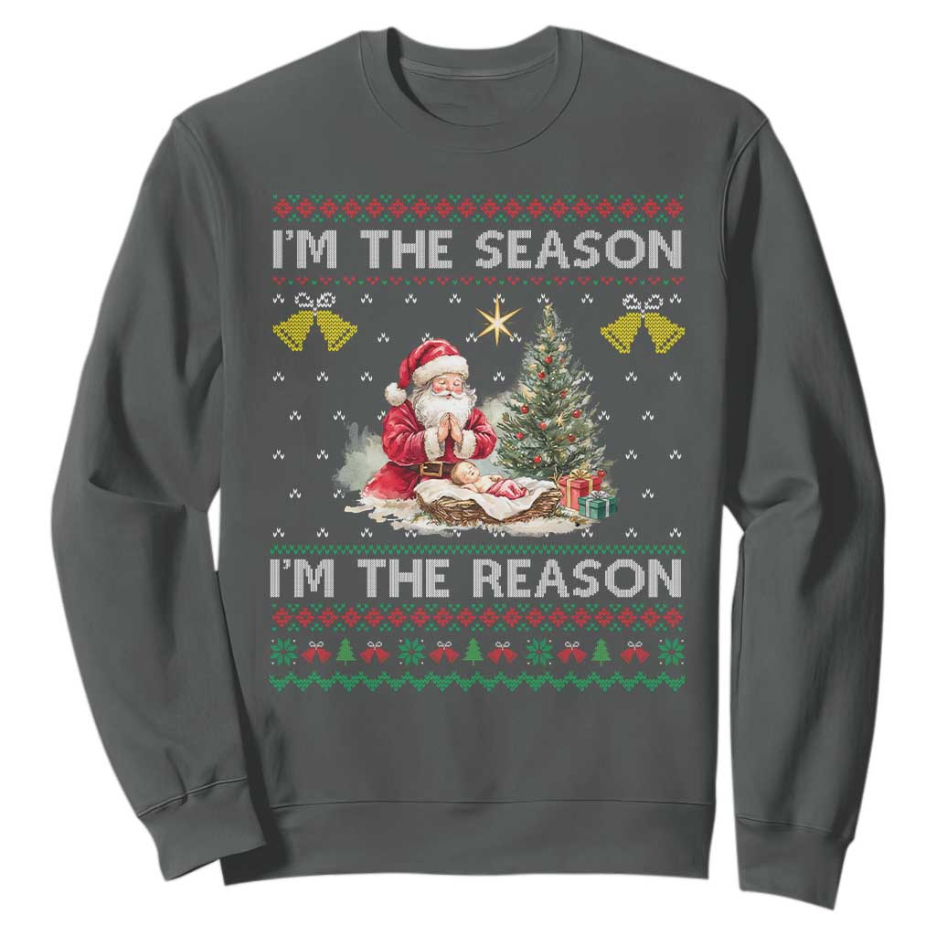 Jesus Christmas Sweatshirt Santa With Jesus Baby Reason Xmas TS14 Dark Heather Print Your Wear