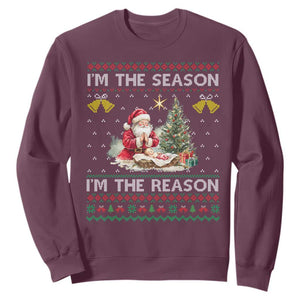 Jesus Christmas Sweatshirt Santa With Jesus Baby Reason Xmas TS14 Maroon Print Your Wear