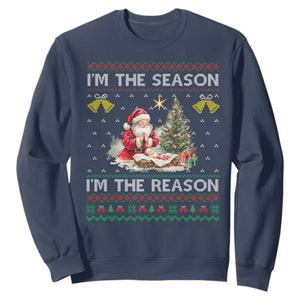 Jesus Christmas Sweatshirt Santa With Jesus Baby Reason Xmas TS14 Navy Print Your Wear
