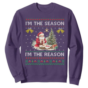 Jesus Christmas Sweatshirt Santa With Jesus Baby Reason Xmas TS14 Purple Print Your Wear