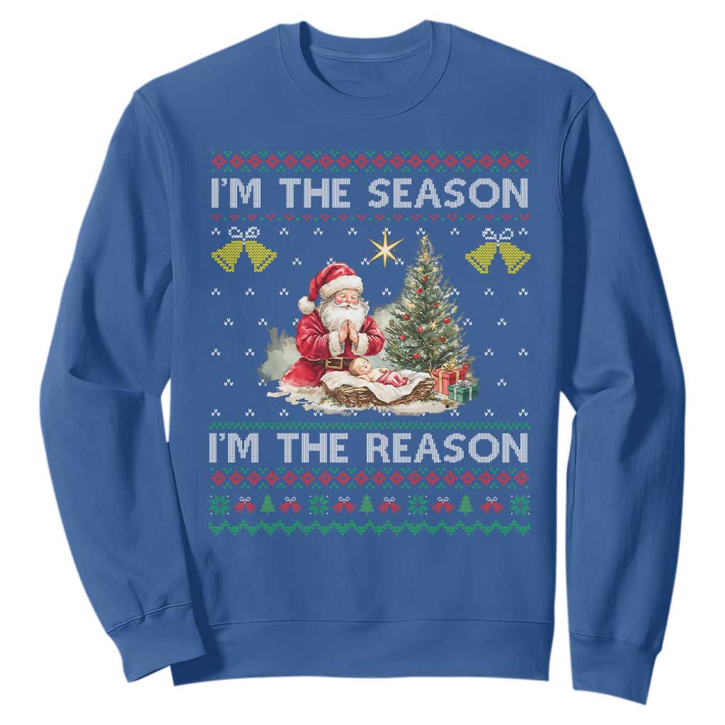 Jesus Christmas Sweatshirt Santa With Jesus Baby Reason Xmas TS14 Royal Blue Print Your Wear