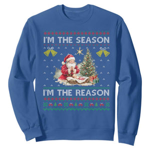 Jesus Christmas Sweatshirt Santa With Jesus Baby Reason Xmas TS14 Royal Blue Print Your Wear