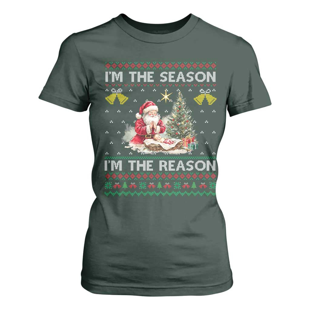 Jesus Christmas T Shirt For Women Santa With Jesus Baby Reason Xmas TS14 Dark Forest Green Print Your Wear