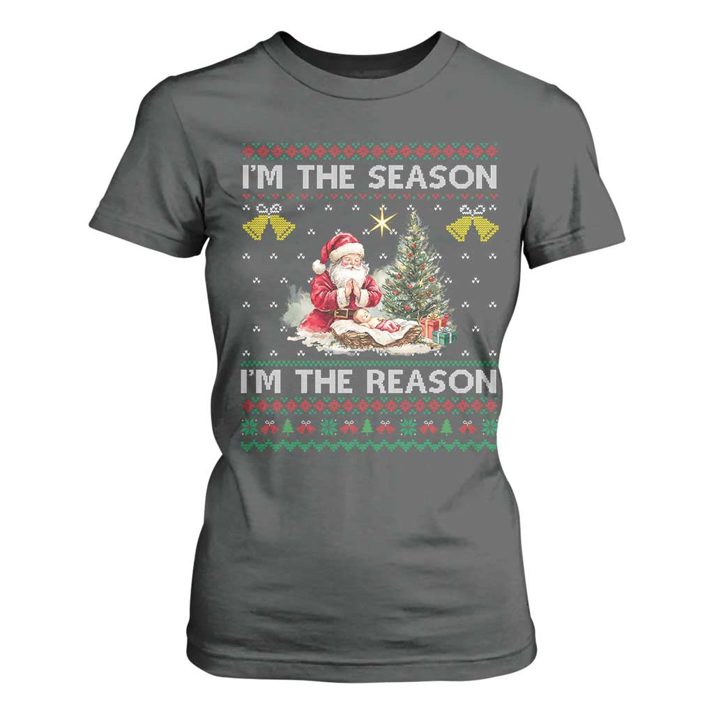 Jesus Christmas T Shirt For Women Santa With Jesus Baby Reason Xmas TS14 Dark Heather Print Your Wear