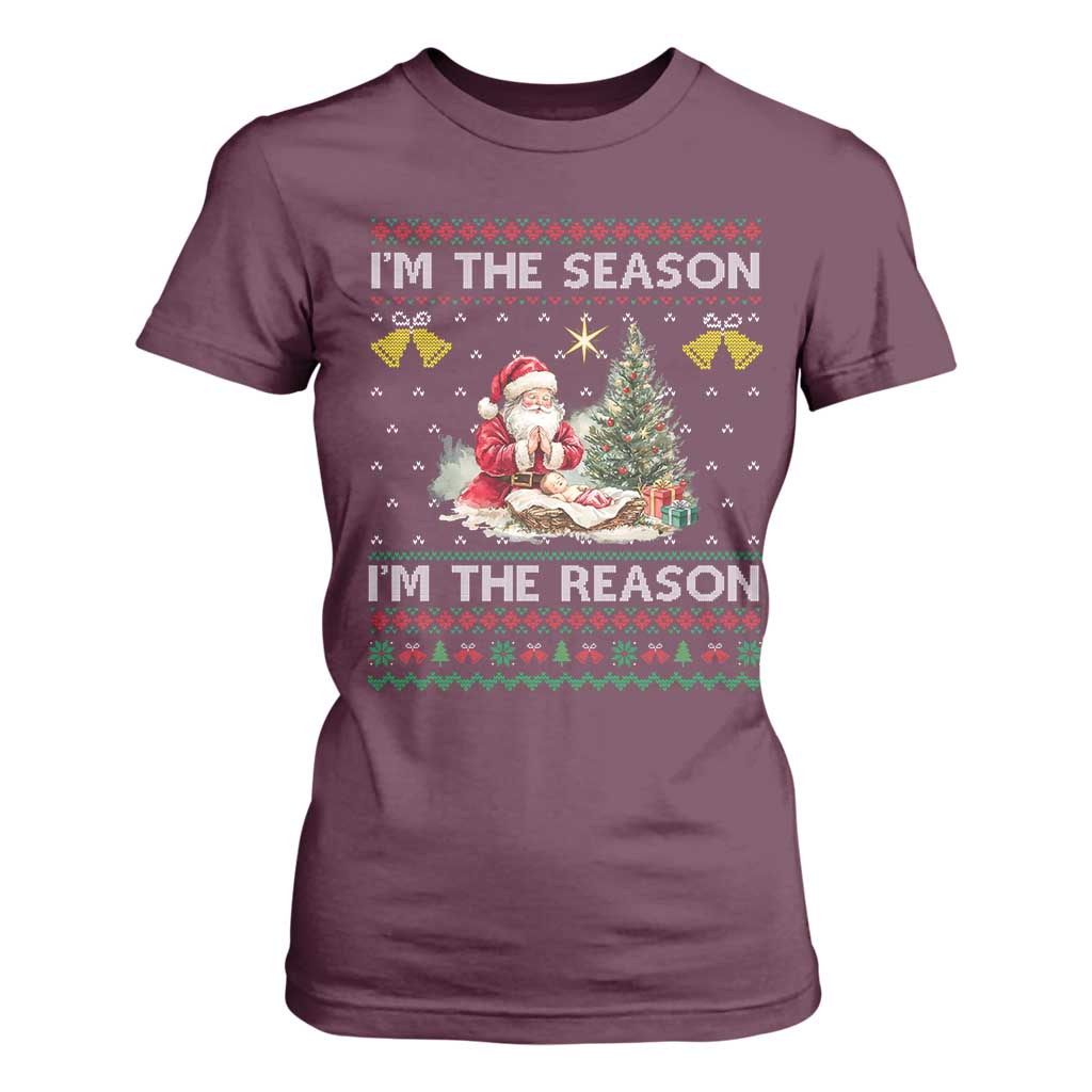 Jesus Christmas T Shirt For Women Santa With Jesus Baby Reason Xmas TS14 Maroon Print Your Wear