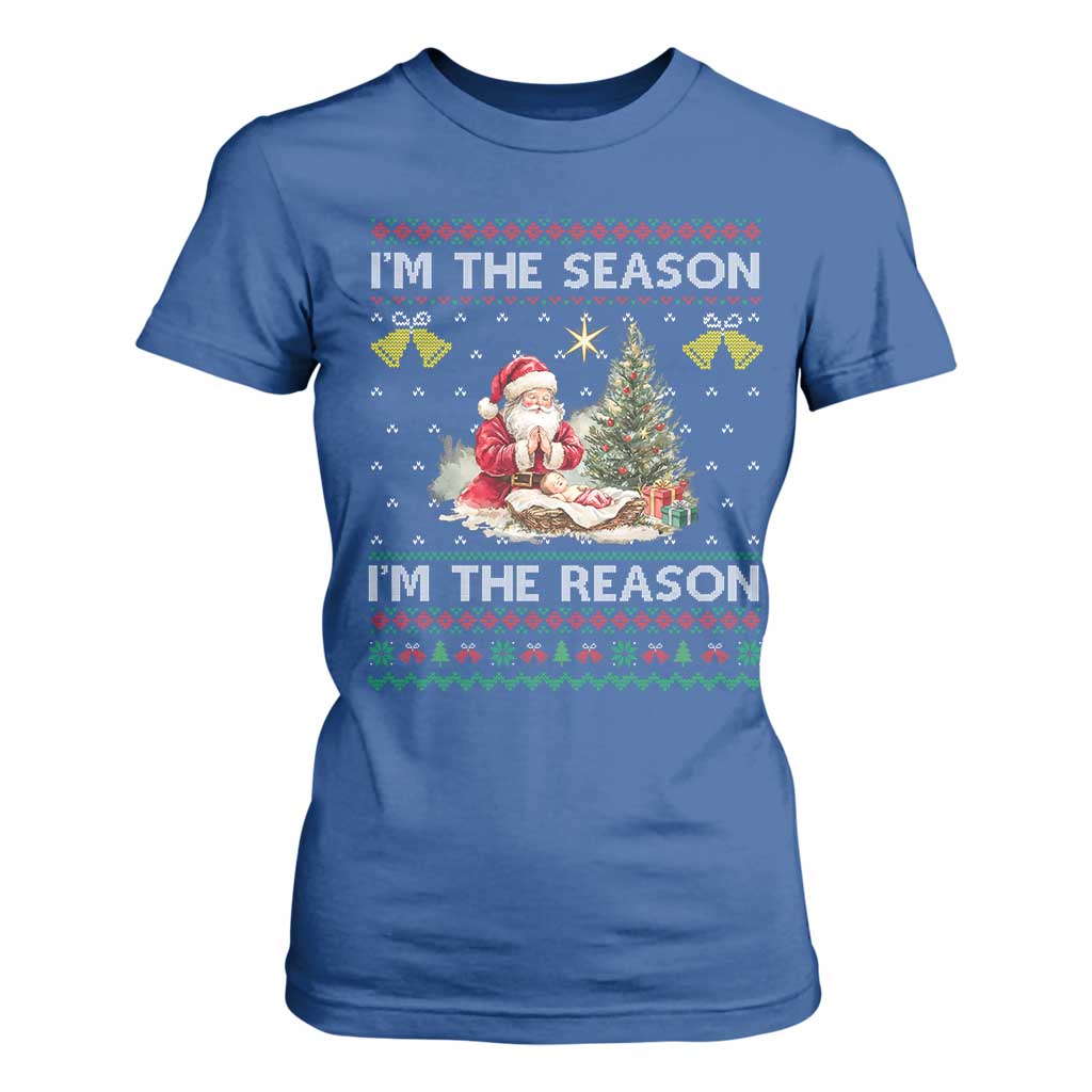 Jesus Christmas T Shirt For Women Santa With Jesus Baby Reason Xmas TS14 Royal Blue Print Your Wear