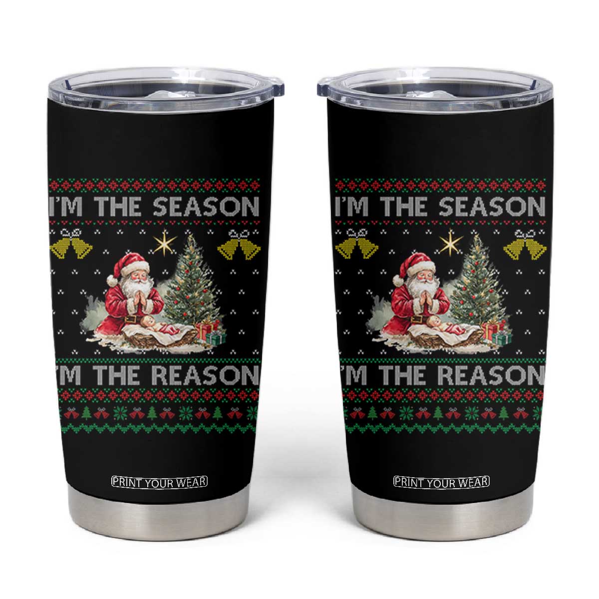 Jesus Christmas Tumbler Cup Santa With Jesus Baby Reason Xmas TS14 Black Print Your Wear