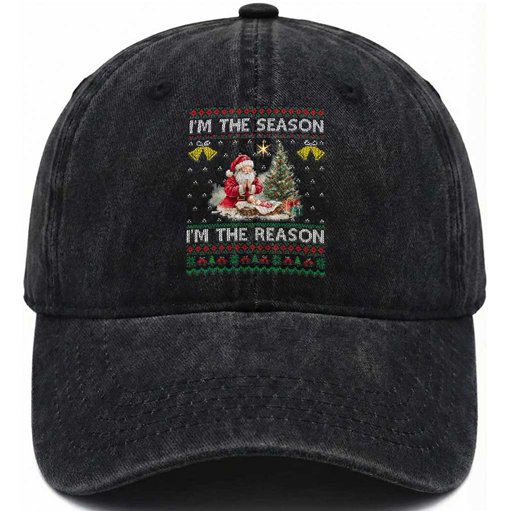 Jesus Christmas Washed Cotton Baseball Cap Santa With Jesus Baby Reason Xmas TS14 Washed Cap Universal Fit Black Print Your Wear