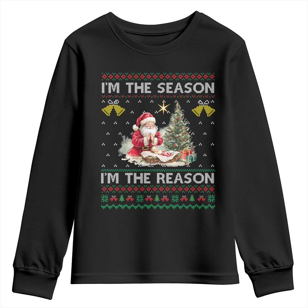 Jesus Christmas Youth Sweatshirt Santa With Jesus Baby Reason Xmas TS14 Black Print Your Wear