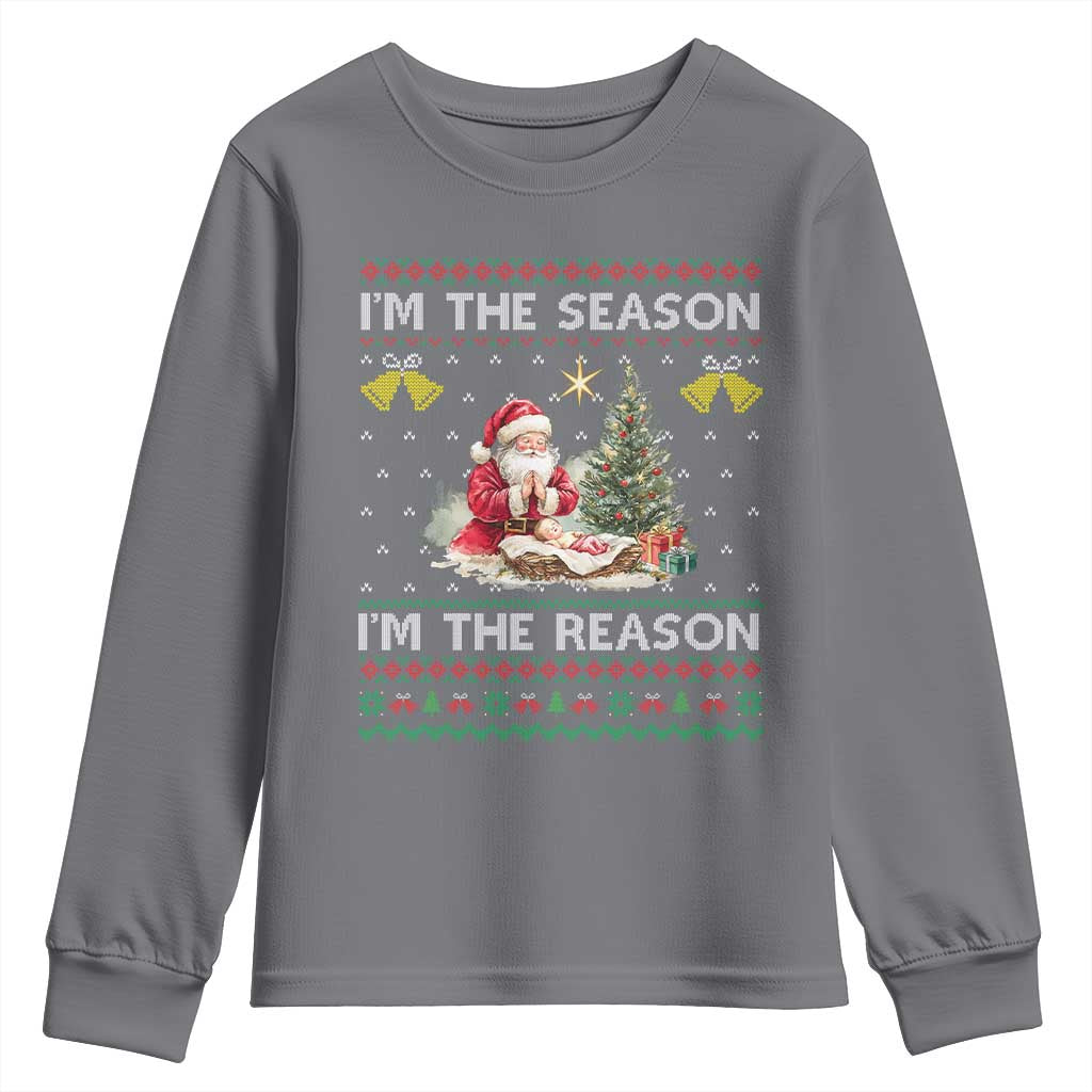 Jesus Christmas Youth Sweatshirt Santa With Jesus Baby Reason Xmas TS14 Charcoal Print Your Wear