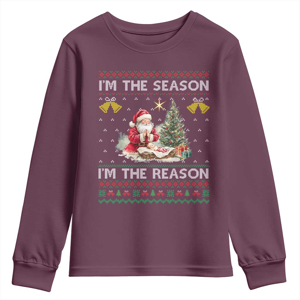 Jesus Christmas Youth Sweatshirt Santa With Jesus Baby Reason Xmas TS14 Maroon Print Your Wear