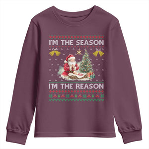 Jesus Christmas Youth Sweatshirt Santa With Jesus Baby Reason Xmas TS14 Maroon Print Your Wear
