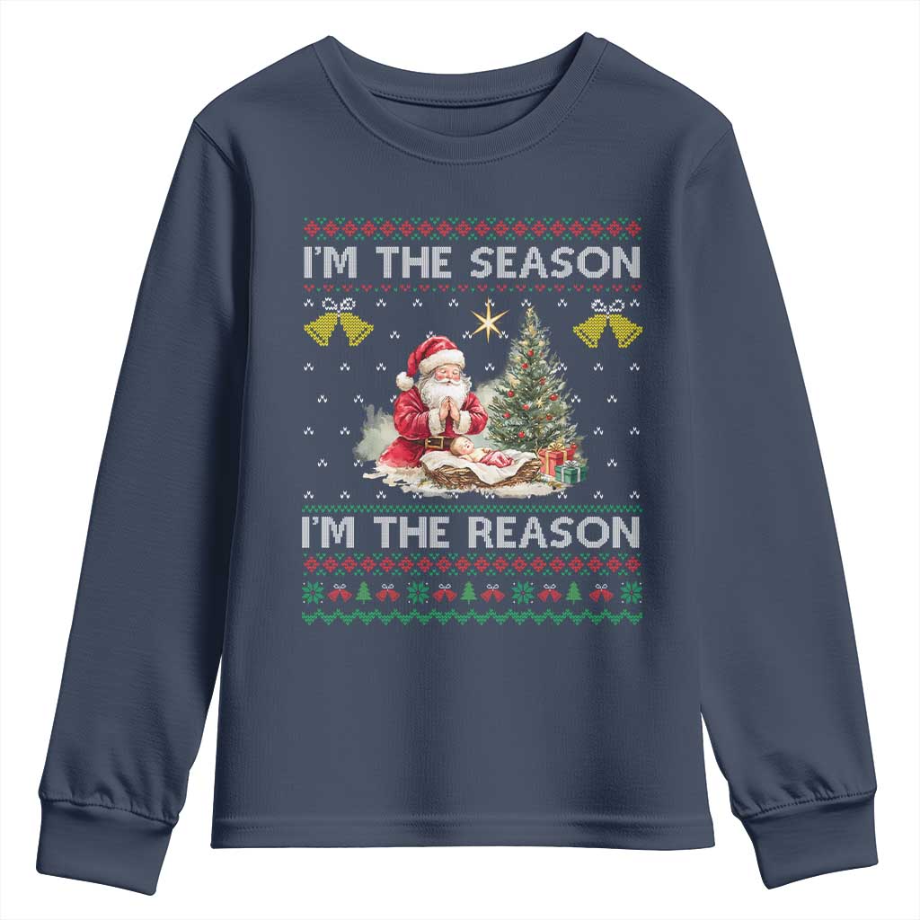 Jesus Christmas Youth Sweatshirt Santa With Jesus Baby Reason Xmas TS14 Navy Print Your Wear