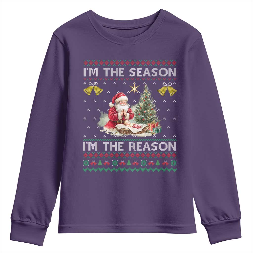 Jesus Christmas Youth Sweatshirt Santa With Jesus Baby Reason Xmas TS14 Purple Print Your Wear