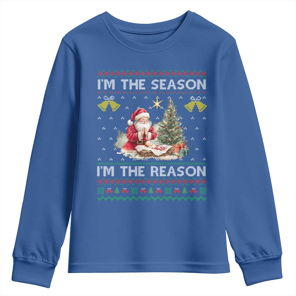 Jesus Christmas Youth Sweatshirt Santa With Jesus Baby Reason Xmas TS14 Royal Blue Print Your Wear
