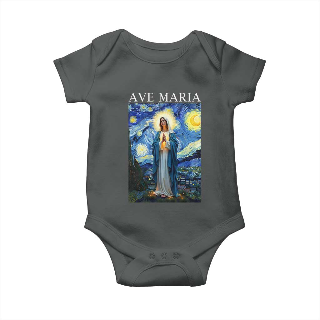 Virgin Mary Starry Night Baby Onesie Mother of Christ Catholic TS14 Dark Heather Print Your Wear