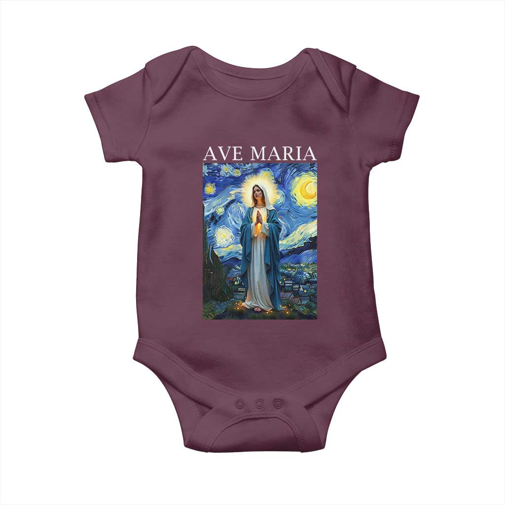 Virgin Mary Starry Night Baby Onesie Mother of Christ Catholic TS14 Maroon Print Your Wear