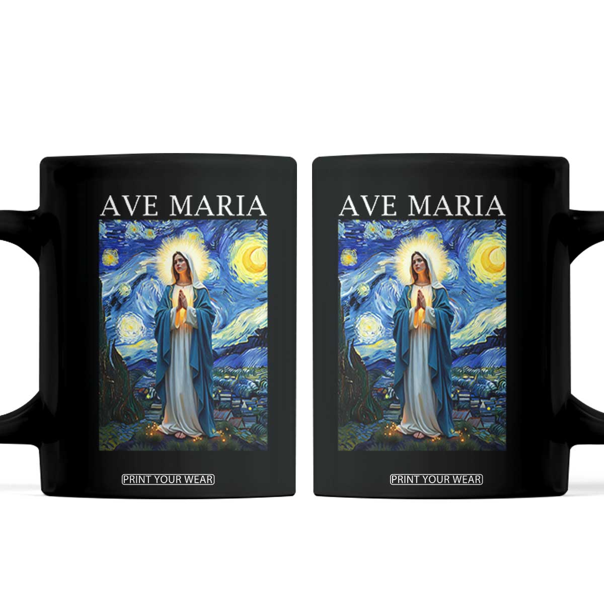 Virgin Mary Starry Night Coffee Mug Mother of Christ Catholic TS14 Black Print Your Wear