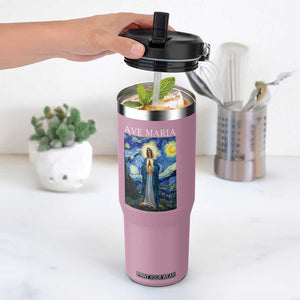 Virgin Mary Starry Night Flip Straw Tumbler Mother of Christ Catholic TS14 One Size: 30 oz Light Pink Print Your Wear