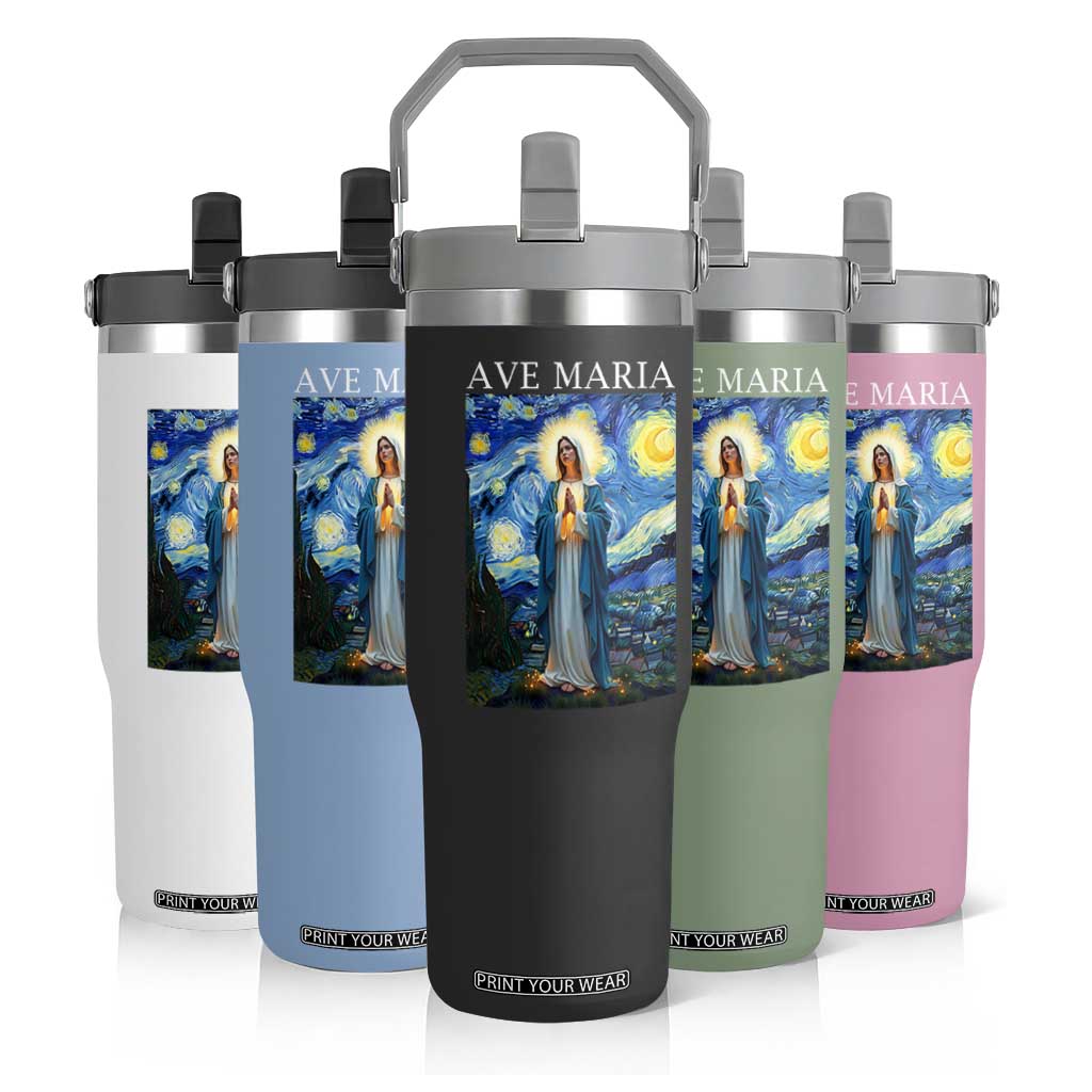 Virgin Mary Starry Night Flip Straw Tumbler Mother of Christ Catholic TS14 Print Your Wear