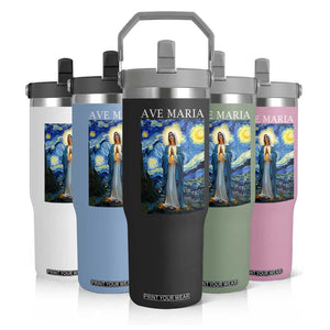Virgin Mary Starry Night Flip Straw Tumbler Mother of Christ Catholic TS14 Print Your Wear