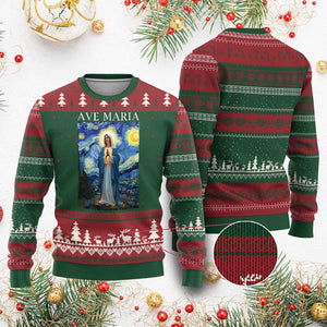 Virgin Mary Starry Night Ugly Christmas Sweater Mother of Christ Catholic - Print Your Wear