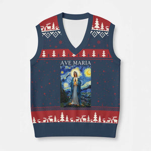 Virgin Mary Starry Night V-Neck Knit Sweater Vest Mother of Christ Catholic TS14 Navy Red Print Your Wear