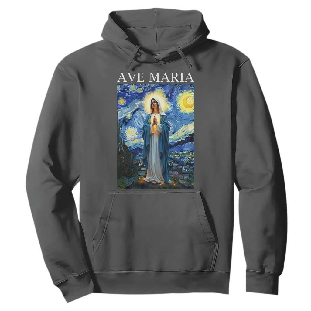Virgin Mary Starry Night Hoodie Mother of Christ Catholic TS14 Dark Heather Print Your Wear