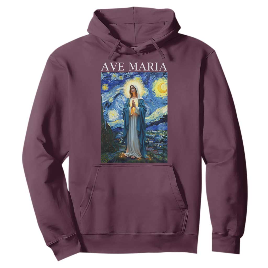 Virgin Mary Starry Night Hoodie Mother of Christ Catholic TS14 Maroon Print Your Wear