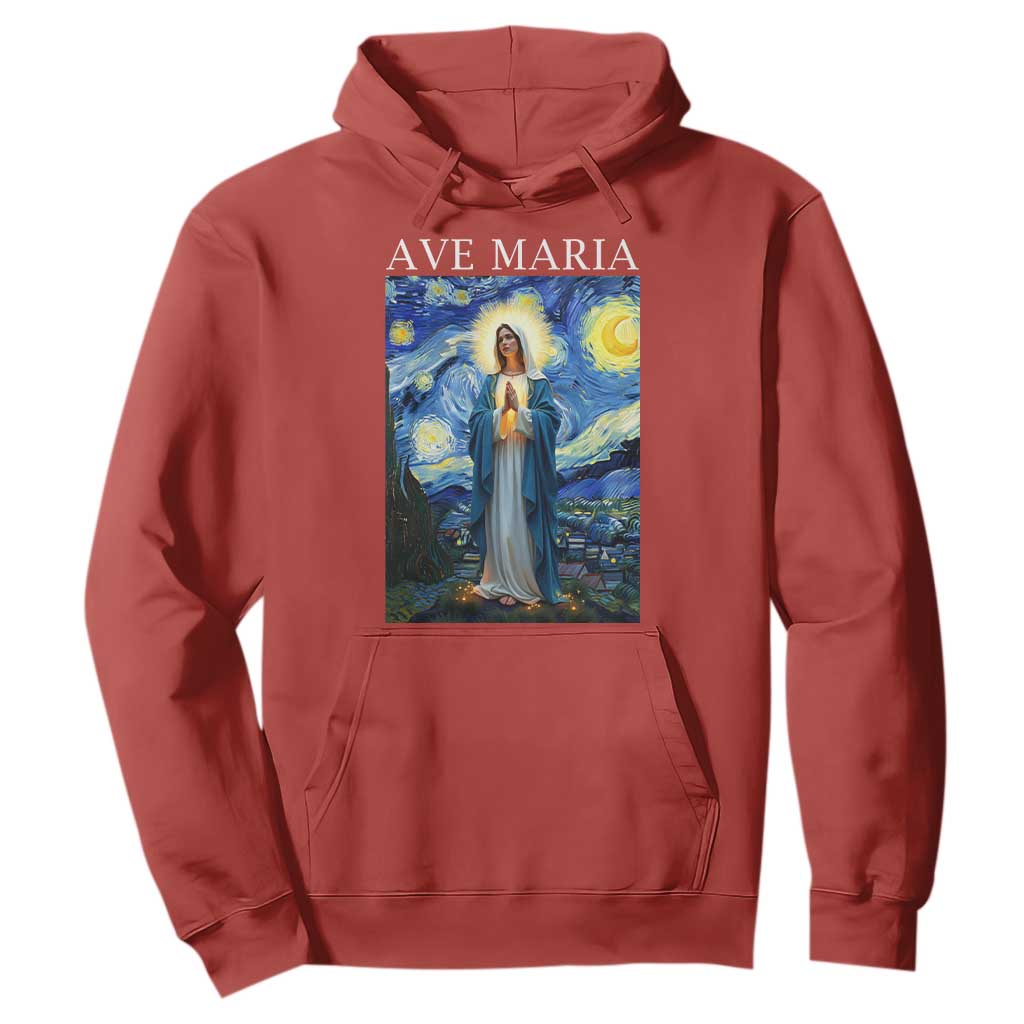 Virgin Mary Starry Night Hoodie Mother of Christ Catholic TS14 Red Print Your Wear